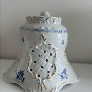 Vintage Porcelain Candle Cover 7 1/2” Tall White Blue Flowers